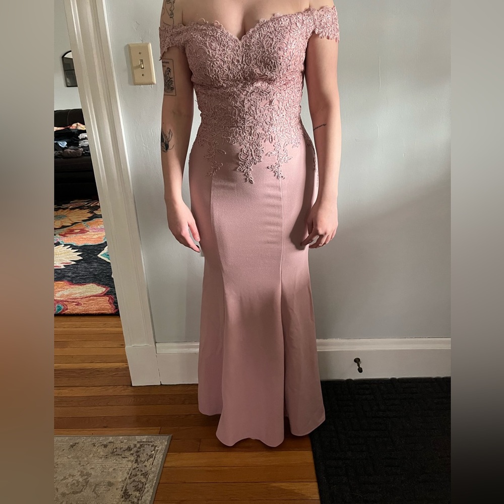 Prom Girl rosy mauve mermaid gown with sequin bodice. NWOT